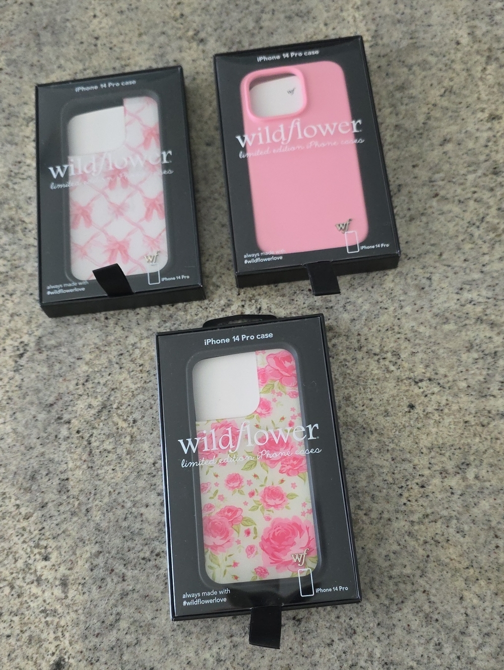 Wildflower Pink Floral, Pink Bows & Solid Pink iPhone 14 Pro Cases